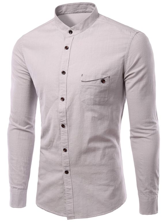 Plus Size Cotton + Linge de poche design pied de col à manches longues Hommes  's Shirt - Gris 5XL