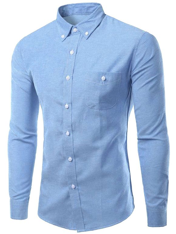 Plus Size Cotton + Linen Pocket Button Down-Design pied de col à manches longues Hommes  's Shirt - Pers 2XL