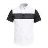 Chemise à manches courtes pour homme épissée blanche et noire à col de chemise - Blanc L