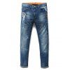 Jeans Men 's  Fashion Zip Fly Skull Jambes droites recadrées - Bleu 28
