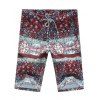 Shorts Floral Print Splicing Design Plus Size Lace-Up Straight Leg Men  's - Rouge M