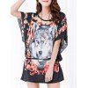 Casual Floral Print Wolf Pattern Loose-Fitting Belted T-Shirt For Women - Noir ONE SIZE(FIT SIZE XS TO M)