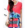 Casual Loose-Fitting Floral Printed Belted T-Shirt For Women - Rouge ONE SIZE(FIT SIZE XS TO M)