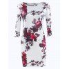 Mode à manches 3/4 imprimé floral Jewel robe cou pour les femmes - Blanc S