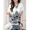 Fashionable Floral Print Loose-Fitting Short Sleeve T-Shirt For Women - Blanc ONE SIZE(FIT SIZE XS TO M)