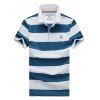 Men 's  Collar élégant Stripes Turn-down Broderie T-shirt manches courtes Polo - Bleu Toile de Jean XL