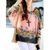 Femmes Doux  's Col rond imprimé floral manches Batwing Tee - Rose ONE SIZE(FIT SIZE XS TO M)