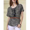 T-shirt lin mélangé lacé brodé - Bleu profond ONE SIZE(FIT SIZE XS TO M)