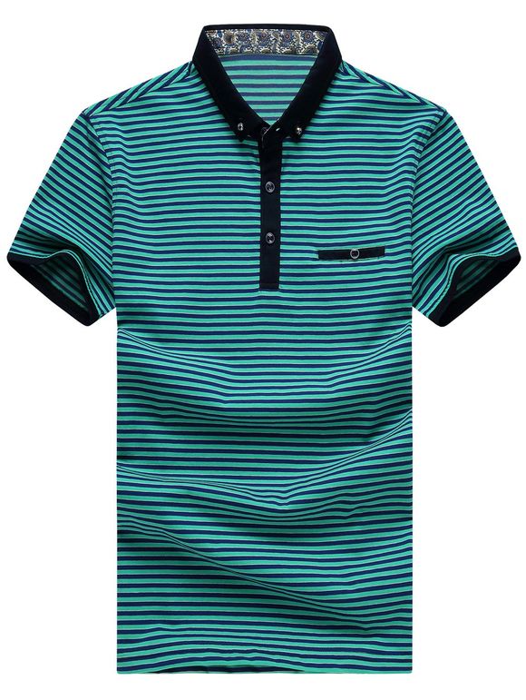 Men 's  Plus Size Turn-Down Collar Color Block Striped courtes T-shirt à manches Polo - Vert 2XL