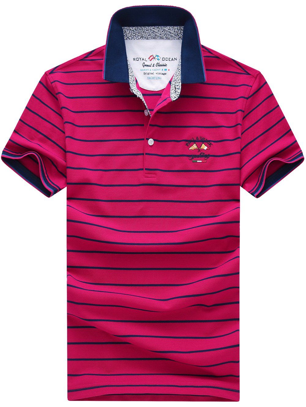 

Men's Turn-Down Collar Color Block Srtiped Print Short Sleeve Plus Size Polo T-Shirt, Rose