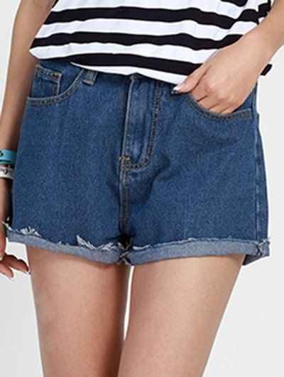 Shorts Mid Casual Bouton de taille de conception solide Couleur femmes  's - Bleu 2XL