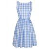 Vintage Plaid Jewel Neck Sleeveless Dress For Women - Bleu clair S