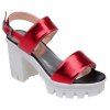 Fashion Solid Color and Chunky Heel Design Women's Sandals - Rouge 36