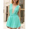 Chic Women's Plunging Neck Criss Cross Solid Color Bowknot Sleeveless Romper - Vert clair XL