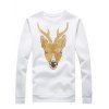 Plus Size Elk Pattern Embroidered Round Neck Long Sleeve Men's Sweatshirt - Blanc XL