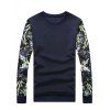 Plus Size Flower Pattern Splicing Round Neck Long Sleeve Men's Sweatshirt - Cadetblue L