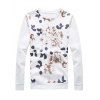 Plus Size Flower Pattern Round Neck Long Sleeve Men's Sweatshirt - Blanc XL