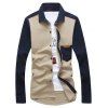 Color Block Spliced Pocket Turn-Down Collar Corduroy Plus Size Long Sleeve Men's Shirt - Jaune clair 2XL