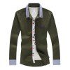 Stripe Spliced Edging Turn-Down Collar Plus Size Long Sleeve Men's Shirt - Vert Armée 2XL