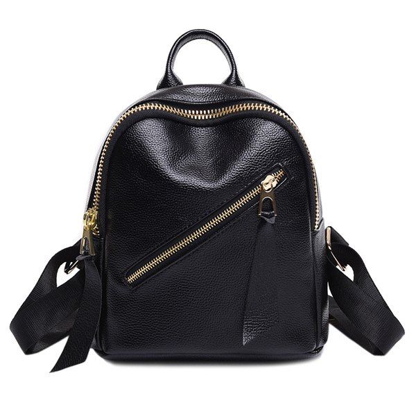 

Casual Zips and Solid Color Design Women's Satchel, Black
