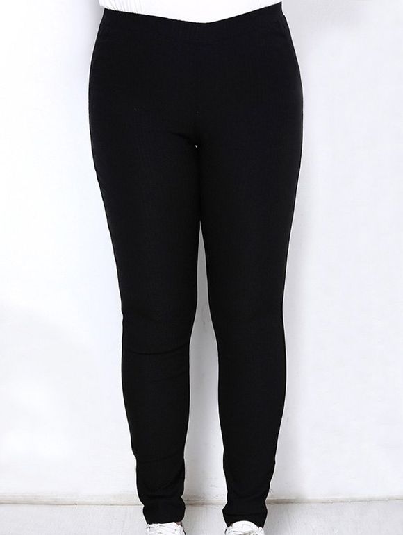 Pantalon Élastique en Couleur Unie Grande Taille Style Simple - Noir 2XL