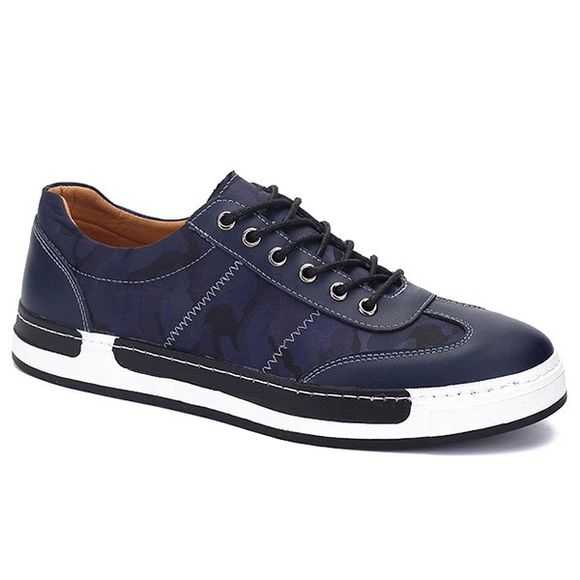 Trendy Colour Block and Lace-Up Design Men's Casual Shoes - Bleu profond 42