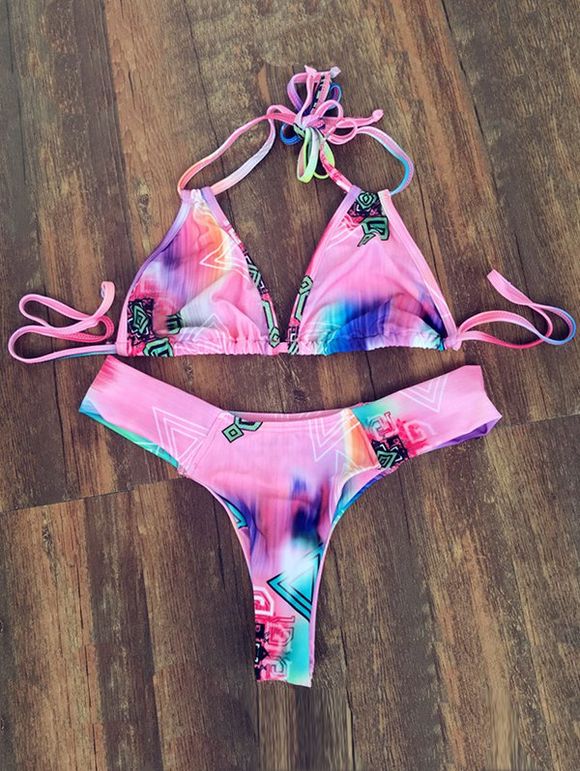 Couleur Ombre design Halter Neck Bikini Set de Sweet femmes - Rose S
