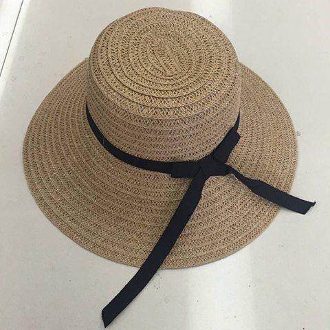 Chic Black Slender Lace-Up Hot Summer Outdoor Women's Straw Hat - Kaki 