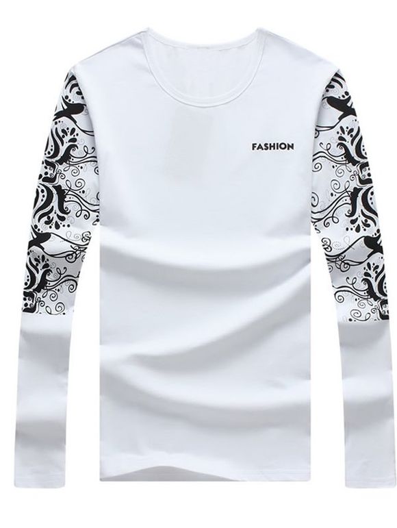 Men's Casual Printed Long Sleeves T-Shirt - Blanc XL