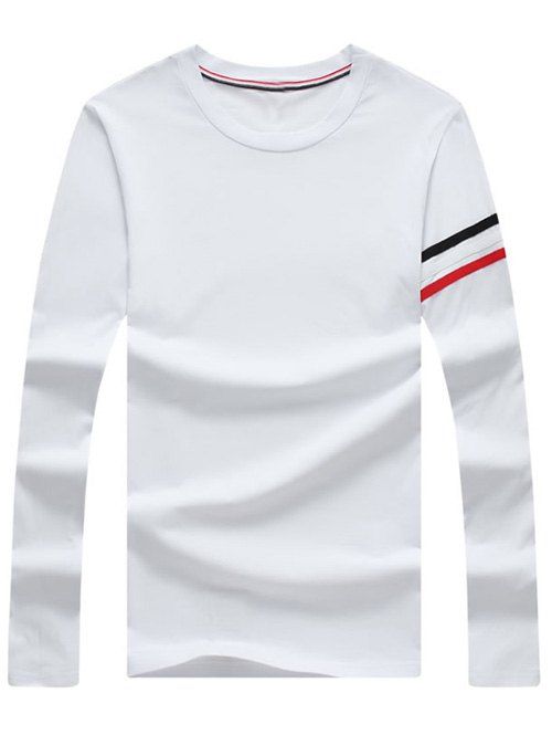 Men's Casual Stripe Printed Long Sleeves T-Shirt - Blanc XL