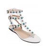 Sandales plates bohémiennes décorées de rivets et de fausses turquoises pour les femmes - Blanc 35