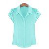 Les femmes élégantes  's Shirt Collar Solid Color Flounce manches en mousseline de soie Conception shirt - Bleu clair L