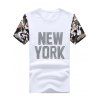 Camo Splicing Letters Print Design Round Neck Plus Size Short Sleeve Men's T-Shirt - Blanc XL