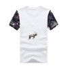 Flower Print Splicing Elk Embroidered Round Neck Plus Size Short Sleeve Men's T-Shirt - Blanc XL