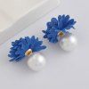 Pair of Chic Alloy Faux Pearl Flower Earrings Jewelry For Women - Bleu 