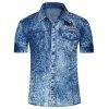 Men 's  Mode unique poitrine manches courtes Denim Shirts - Bleu profond 2XL