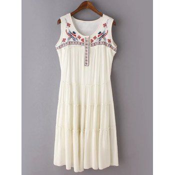 

Ethnic Style Sleeveless Pleated Embroidered Women' Dress, White