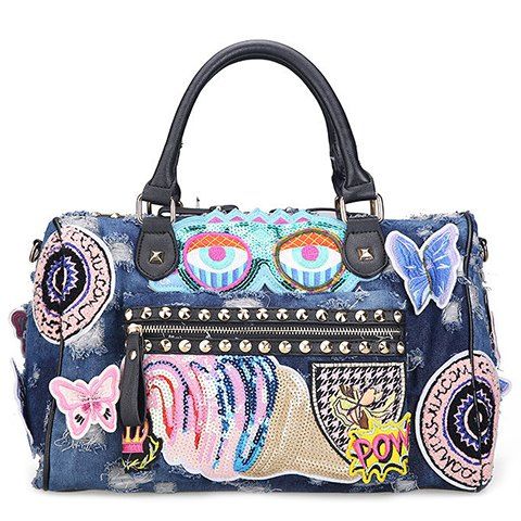 [41% OFF] 2021 Embroidery Denim Tote Bag In BLUE | DressLily