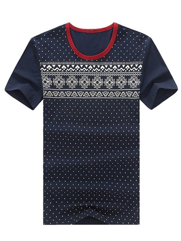 Geometric and Polka Dot Print Round Neck Plus Size Short Sleeve Men's T-Shirt - Cadetblue XL