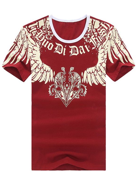 Vogue col rond imprimé à manches courtes T-shirt pour les hommes - Rouge 2XL