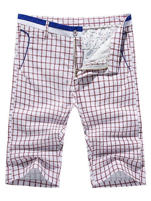 Casual Pokets Plaid Shorts Men 's  Zip Fly - Rouge 33