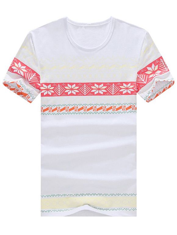 Geometric and Ethnic Print Round Neck Plus Size Short Sleeve Men's T-Shirt - Blanc M