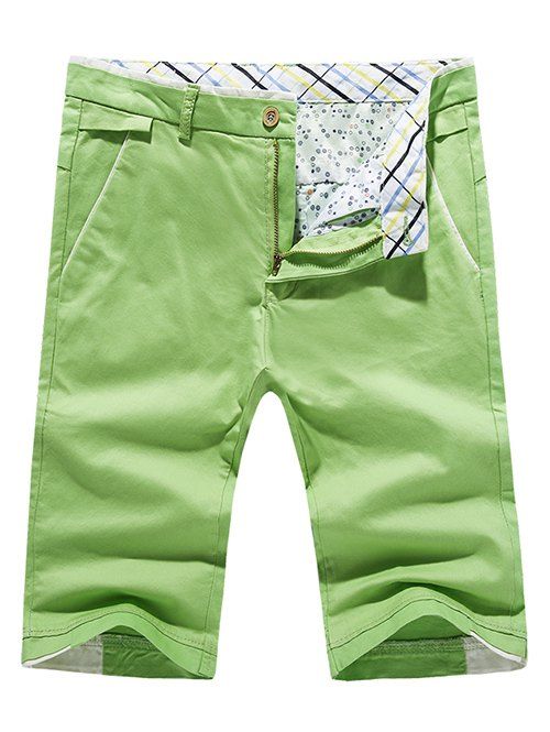 Men 's  Mode solide Couleur Pokets Zip Shorts Fly - Vert clair 34