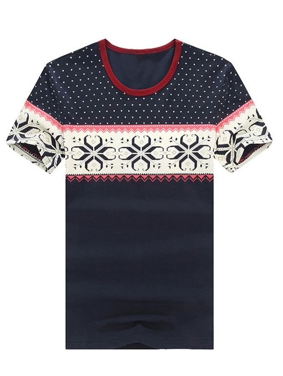 Fashionable Round Neck Short Sleeve Printed T-Shirt For Men - Cadetblue XL