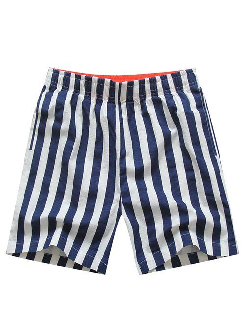 Casual Elastic Waist Striped Men's Shorts - Bleu profond XL