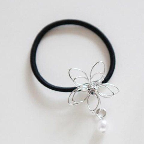 Chic Faux Pearl Pendant Hollow Out Flower Women's Elastic Hairband - Argent 