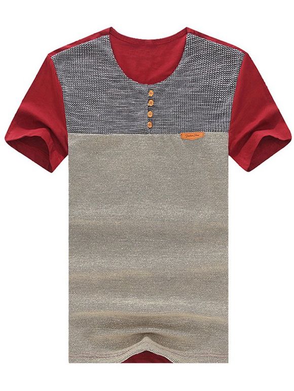 Mode col rond Splicing conception à manches courtes T-shirt pour les hommes - Rouge M