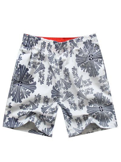 

Casual Elastic Waist Printed Men's Shorts, White