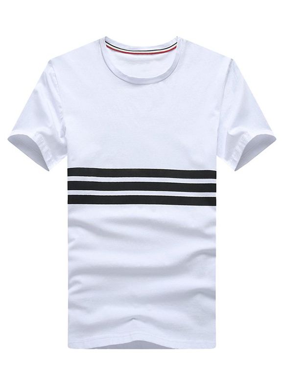 Stripe Print Round Neck Plus Size Short Sleeve Men's T-Shirt - Blanc XL