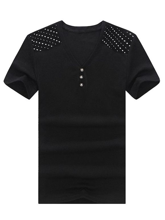 Trendy V-Neck Stars Printed Short Sleeve T-Shirt For Men - Noir L